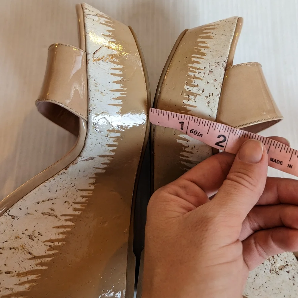 STUART WEITZMAN Bambina Aniline Single Sky patent leather platform wedge sandals